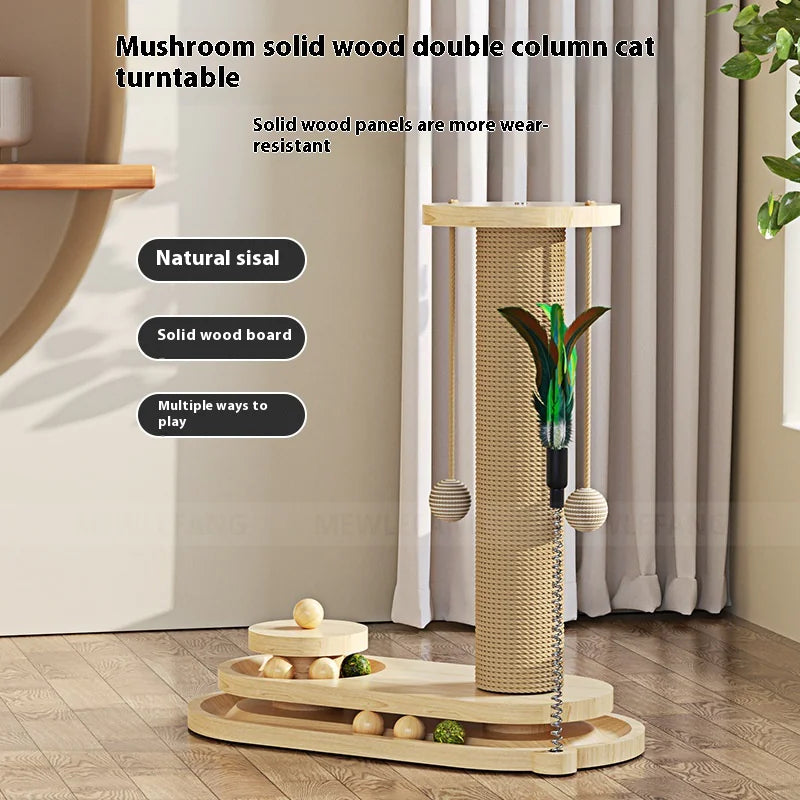 Solid Wood Cat Scratching Post & Toy Set