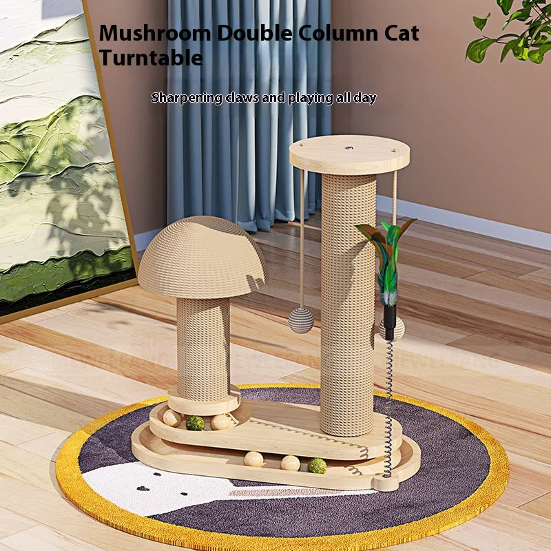 Solid Wood Cat Scratching Post & Toy Set